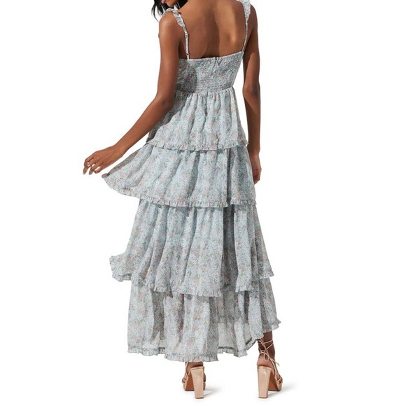 ASTR The Label Women's Flutter Strap Floral Tiered Maxi Dress in Light Blue - Picture 5 of 7